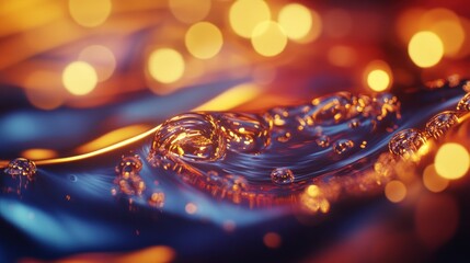 Poster - Liquid Surface with Bubbles and Warm Lights