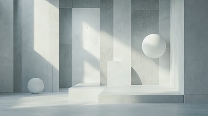 Poster - Minimalist Abstract White Room Design with Spheres