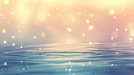 Poster - Water Droplets Falling on Calm Water Surface with Soft Bokeh Lights