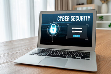 Poster - cyber security system on computer screen protect private information snugly from hacker and cyber at