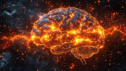Poster - Illuminated Brain Within Cosmic Nebula Awe Inspiring Design