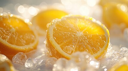Poster - Refreshing Lemon Slices in Sparkling Ice Water