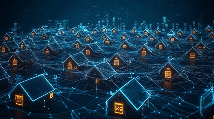 Aufkleber - Digital Network Connecting Smart Homes in a City