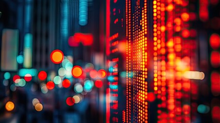 Poster - Illuminated Stock Ticker Against City Night Lights