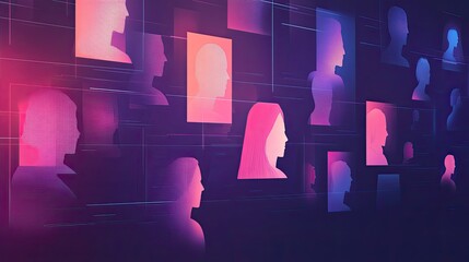 Poster - Digital Profiles A Wall Of Anonymous Silhouettes
