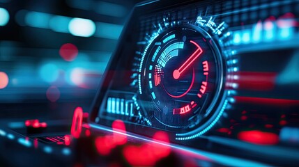 Poster - Laptop Display Shows Futuristic Speedometer Technology
