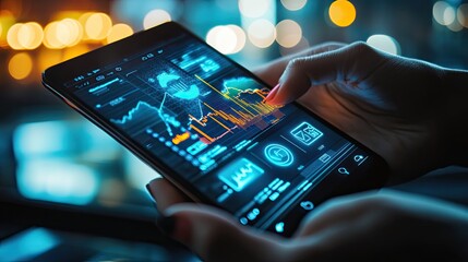 Poster - Hands Holding Tablet Displaying Financial Market Data