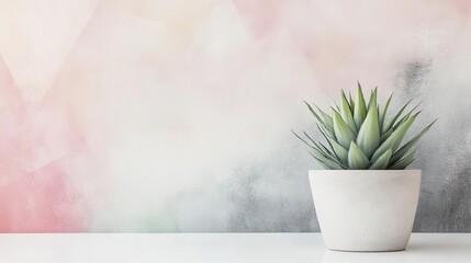 Aufkleber - A succulent plant in a white pot against a pastel wall