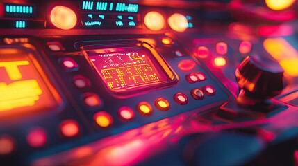 Poster - Futuristic Control Panel With Illuminated Displays And Buttons