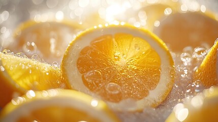 Poster - Slices of Oranges Submerged in Sparkling Water