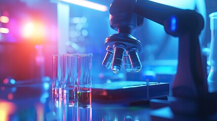 Poster - Advanced Robotic Microscope In A Neon Lit Laboratory