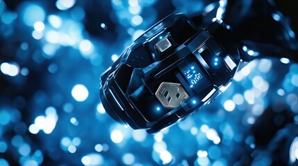 Poster - Futuristic Black Device with Blue Lights and Display