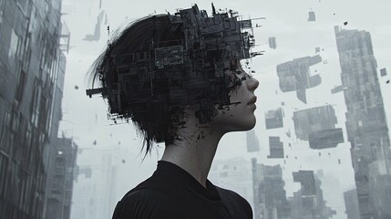 Poster - A Person Fused With Urban Architectural Fragments