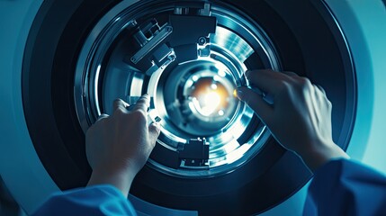 Poster - Hands adjusting a technological circular device