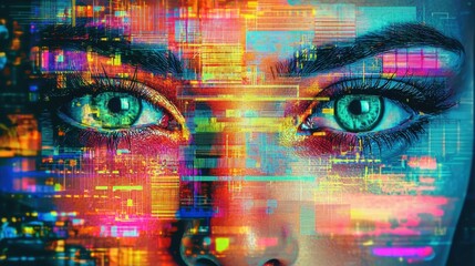 Poster - Woman's Face with Futuristic Data Visualization and Digital Elements