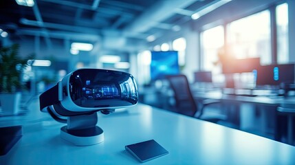 Poster - Virtual Reality Headset In Modern Office Setting