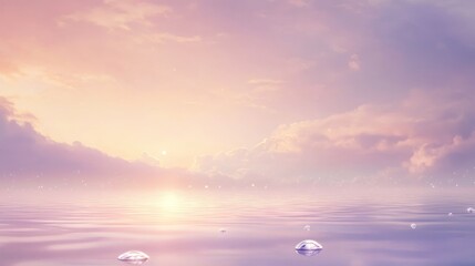 Poster - Serene Sunset Over Calm Ocean Waters With Floating Drops