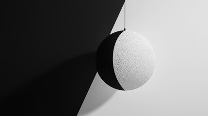Poster - Half Black Half White Sphere Hanging Against Contrasting Background