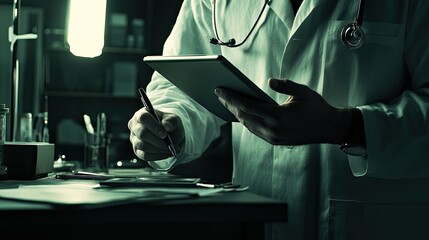 Poster - Doctor uses digital tablet and pen for patient notes