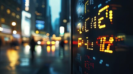 Poster - Illuminated Digital Stock Ticker In City Night