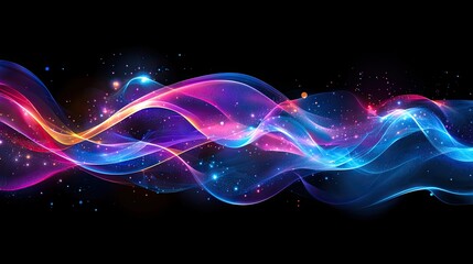 Poster - Luminous Waves of Color and Light Dance Across a Dark Background