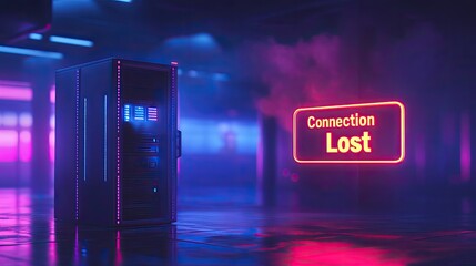 Poster - Futuristic Server Room Shows Connection Lost Message