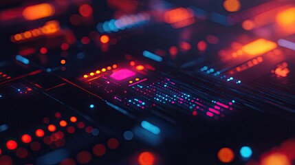 Poster - Abstract Digital Circuitry Glowing Brightly With Vivid Colors
