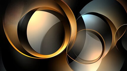 Poster - Abstract Golden Rings Dark Background Design