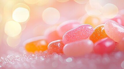 Poster - Pink and Orange Jelly Beans on Sparkling Surface