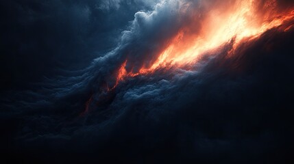 Poster - Fiery Inferno Ascends Through Dark Storm Clouds