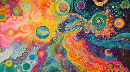 Poster - Abstract Cosmic Swirl with Bright Colors and Psychedelic Patterns
