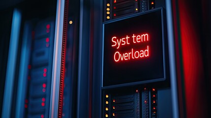 Poster - System Overload Warning Displayed On Server Rack