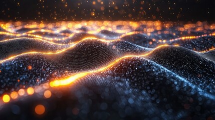 Poster - abstract digital waveform glowing orange and blue