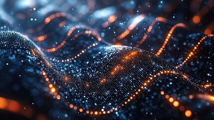 Poster - Abstract Blue And Orange Light Wave Particles