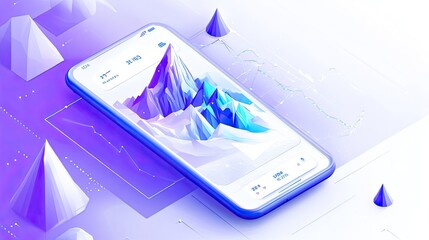 Poster - Smartphone Displaying Crystalline Mountain Range Data Visualization