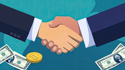 Poster - Business Handshake Symbolizing Cryptocurrency and Dollar Transactions