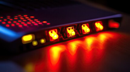 Poster - Illuminated Network Device Close Up Showing Ports