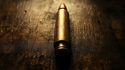 Wall Mural - Bullet, wood, table, dark, spotlight, crime scene, investigation