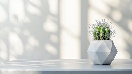 Poster - Small Cactus In Geometric White Planter On Table