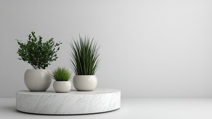 Aufkleber - Three potted plants arranged on a marble pedestal