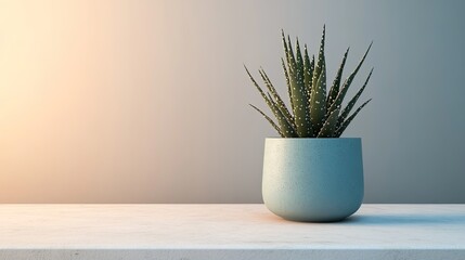 Poster - Spotted succulent plant in a light blue pot on a table