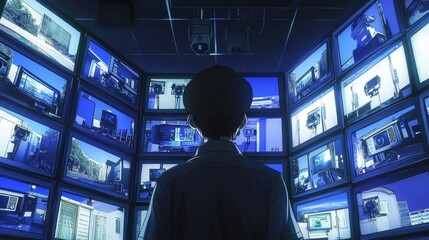 Poster - Person Observing Multiple Monitors in a High-Tech Control Room