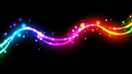 Poster - Rainbow Light Waves Flowing Across Dark Background