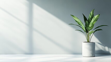 Poster - Green Plant in Light Grey Pot Against White Wall