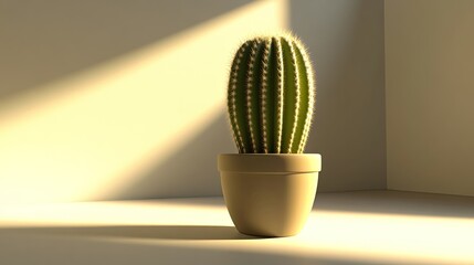 Poster - A potted cactus basks in sunlight in a minimalist room