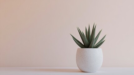 Poster - Haworthia in a Speckled White Pot Against a Neutral Background