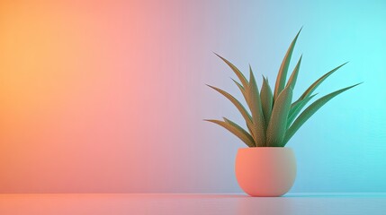 Poster - A succulent plant in a peach colored pot against a vibrant background