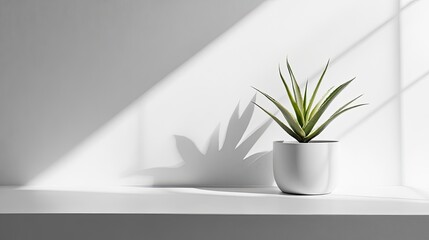 Poster - A succulent plant in a white pot sits on a white shelf