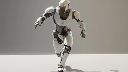 Poster - White Robotic Figure Running Forward in Studio