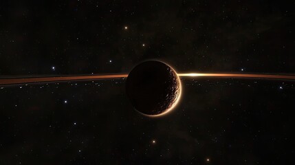 Poster - Dark Planet with Rings and Distant Stars in Space